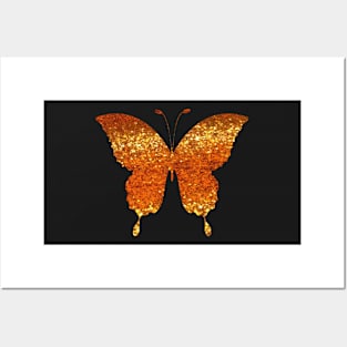 Orange Ombre Faux Glitter Butterfly Posters and Art